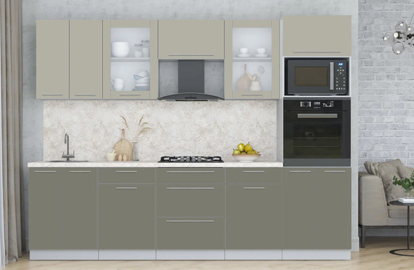 Изображение товара Кухонный гарнитур Интерлиния Мила Пластик 2.8 (латте/кварцевый/опал светлый)