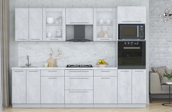 Изображение товара Кухонный гарнитур Интерлиния Мила Пластик 2.8 (оксид светлый/оксид светлый/серый каспий)