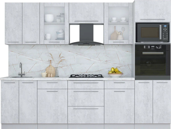 Изображение товара Кухонный гарнитур Интерлиния Мила Пластик 2.8 (оксид светлый/оксид светлый/серый каспий)