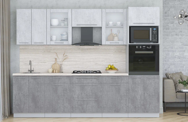 Изображение товара Кухонный гарнитур Интерлиния Мила Пластик 2.8 (оксид светлый/оксид темный/травертин серый)