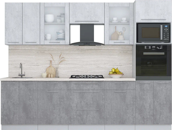 Изображение товара Кухонный гарнитур Интерлиния Мила Пластик 2.8 (оксид светлый/оксид темный/травертин серый)