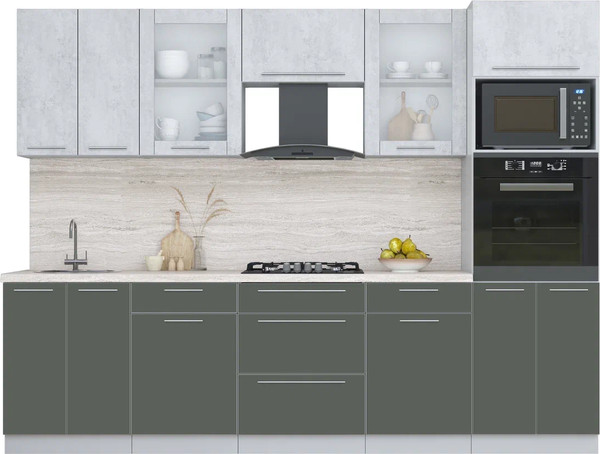 Изображение товара Кухонный гарнитур Интерлиния Мила Пластик 2.8 (оксид светлый/шторм/травертин серый)