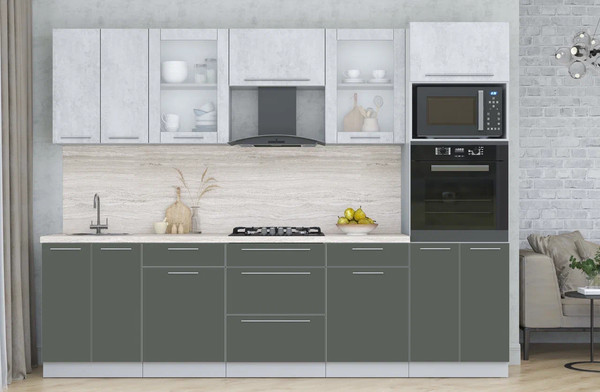 Изображение товара Кухонный гарнитур Интерлиния Мила Пластик 2.8 (оксид светлый/шторм/травертин серый)