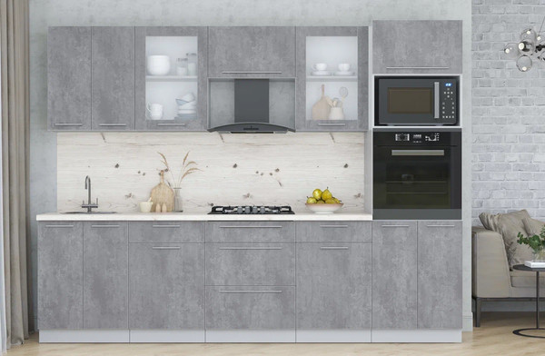 Изображение товара Кухонный гарнитур Интерлиния Мила Пластик 2.8 (оксид темный/оксид темный/бискайская сосна)