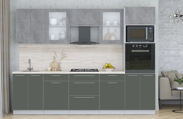 Изображение товара Кухонный гарнитур Интерлиния Мила Пластик 2.8 (оксид темный/шторм/травертин серый)