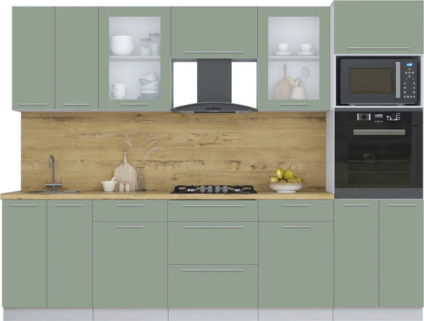 Изображение товара Кухонный гарнитур Интерлиния Мила Пластик 2.8 (полынь/полынь/дуб бунратти)