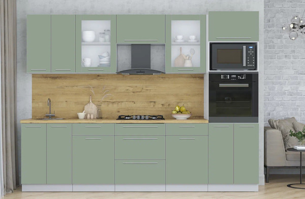 Изображение товара Кухонный гарнитур Интерлиния Мила Пластик 2.8 (полынь/полынь/дуб бунратти)