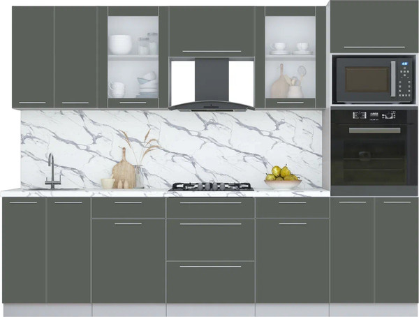 Изображение товара Кухонный гарнитур Интерлиния Мила Пластик 2.8 (шторм/шторм/белый гранит)