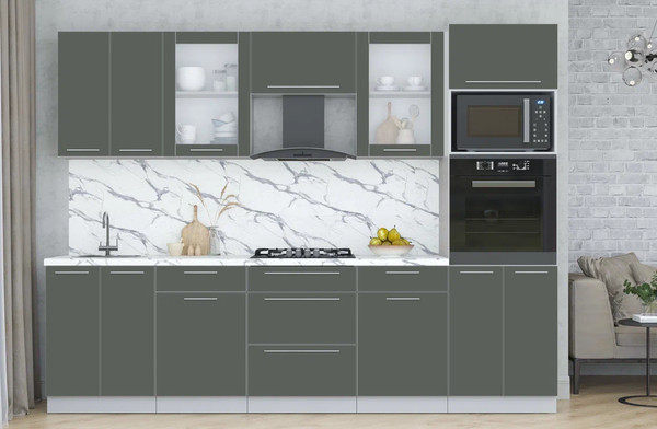 Изображение товара Кухонный гарнитур Интерлиния Мила Пластик 2.8 (шторм/шторм/белый гранит)