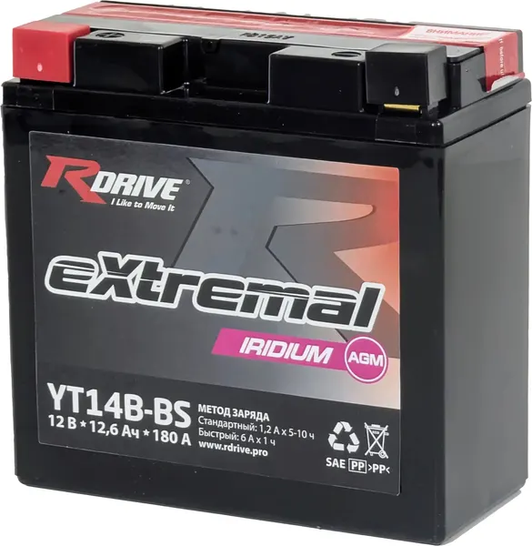 Изображение товара Мотоаккумулятор RDrive eXtremal Iridium YT14B-BS (12 А/ч)