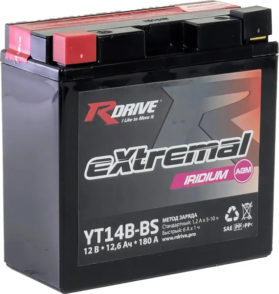 Изображение товара Мотоаккумулятор RDrive eXtremal Iridium YT14B-BS (12 А/ч)