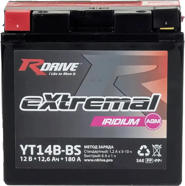 Изображение товара Мотоаккумулятор RDrive eXtremal Iridium YT14B-BS (12 А/ч)
