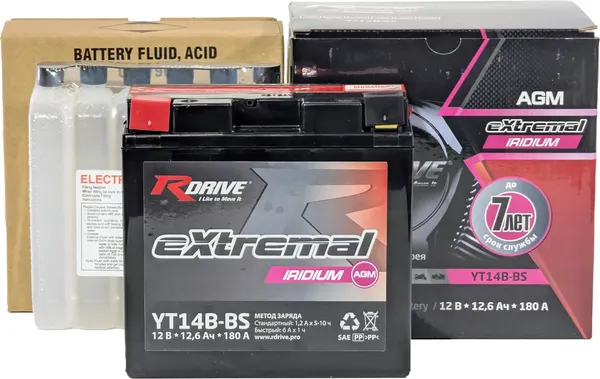 Изображение товара Мотоаккумулятор RDrive eXtremal Iridium YT14B-BS (12 А/ч)