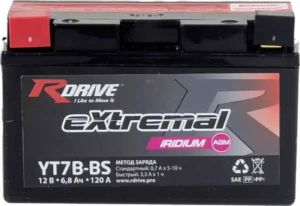 Изображение товара Мотоаккумулятор RDrive eXtremal Iridium YT7B-BS (6.5 А/ч)