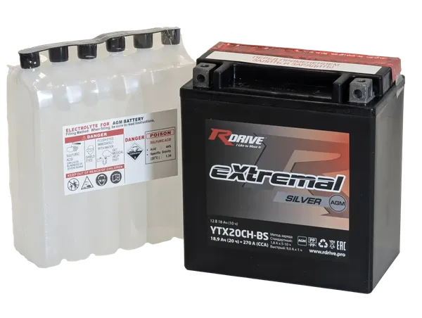 Изображение товара Мотоаккумулятор RDrive eXtremal Silver YTX20CH-BS (18 А/ч)