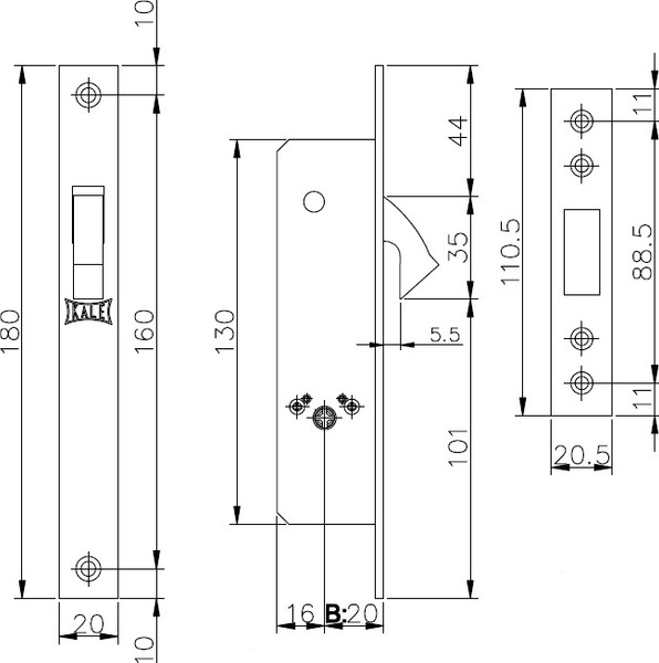Изображение товара Замок врезной Kale 201F (20мм)