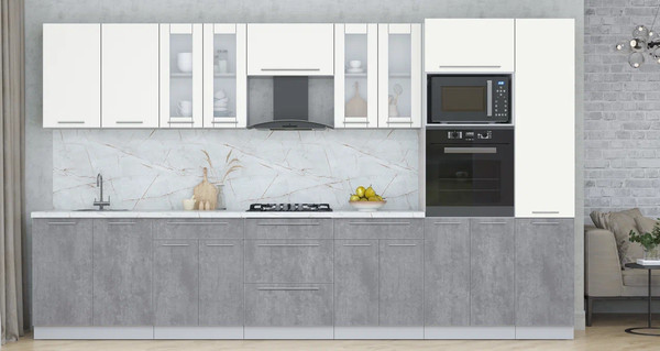 Изображение товара Кухонный гарнитур Интерлиния Мила Пластик 3.6 (зефирный/оксид темный/серый каспий)