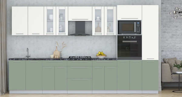 Изображение товара Кухонный гарнитур Интерлиния Мила Пластик 3.6 (зефирный/полынь/кастилло темный)