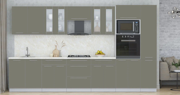 Изображение товара Кухонный гарнитур Интерлиния Мила Пластик 3.6 (кварцевый/кварцевый/опал светлый)