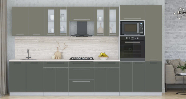 Изображение товара Кухонный гарнитур Интерлиния Мила Пластик 3.6 (кварцевый/шторм/травертин серый)