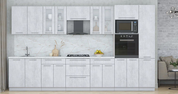 Изображение товара Кухонный гарнитур Интерлиния Мила Пластик 3.6 (оксид светлый/оксид светлый/серый каспий)