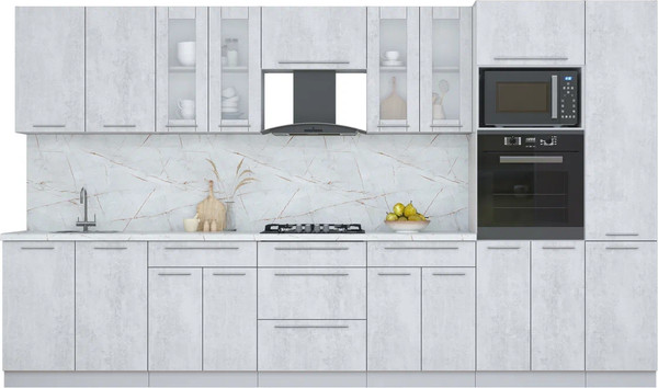 Изображение товара Кухонный гарнитур Интерлиния Мила Пластик 3.6 (оксид светлый/оксид светлый/серый каспий)