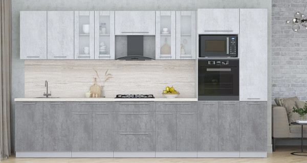 Изображение товара Кухонный гарнитур Интерлиния Мила Пластик 3.6 (оксид светлый/оксид темный/травертин серый)