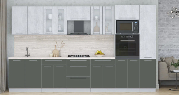 Изображение товара Кухонный гарнитур Интерлиния Мила Пластик 3.6 (оксид светлый/шторм/травертин серый)