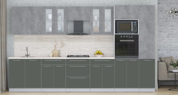 Изображение товара Кухонный гарнитур Интерлиния Мила Пластик 3.6 (оксид темный/шторм/травертин серый)