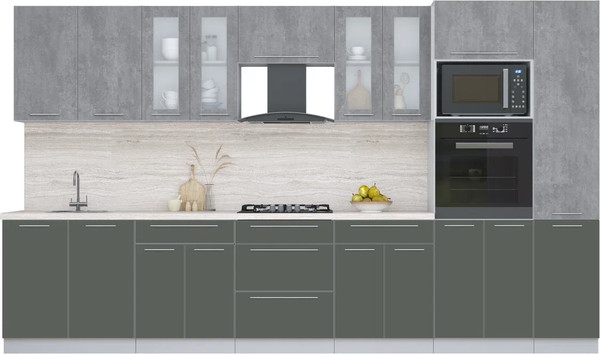 Изображение товара Кухонный гарнитур Интерлиния Мила Пластик 3.6 (оксид темный/шторм/травертин серый)