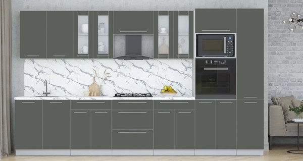 Изображение товара Кухонный гарнитур Интерлиния Мила Пластик 3.6 (шторм/шторм/белый гранит)