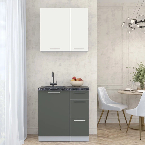 Изображение товара Кухонный гарнитур Интерлиния Мила Пластик 0.8 А (зефирный/шторм/кастилло темный)