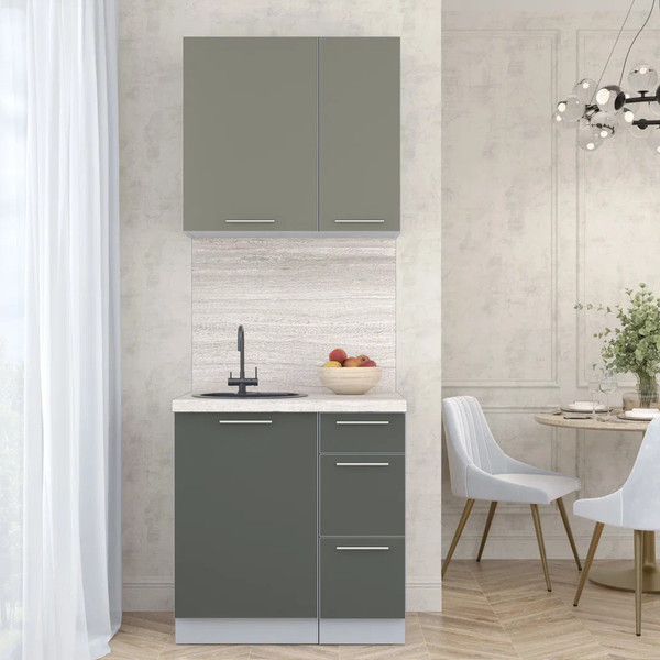 Изображение товара Кухонный гарнитур Интерлиния Мила Пластик 0.8 А (кварцевый/шторм/травертин серый)