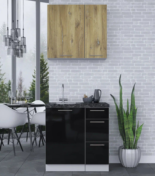 Изображение товара Кухонный гарнитур Интерлиния Мила Пластик 0.8 А (дуб эпоксид/черный/кастилло темный)