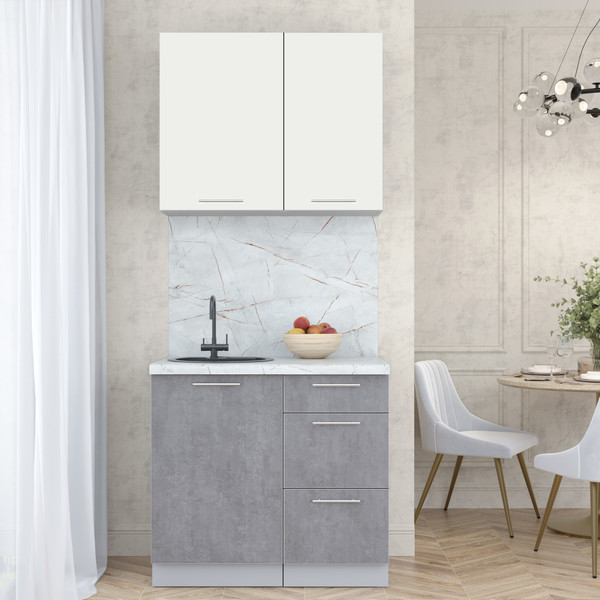 Изображение товара Кухонный гарнитур Интерлиния Мила Пластик 0.9 А (зефирный/оксид темный/серый каспий)