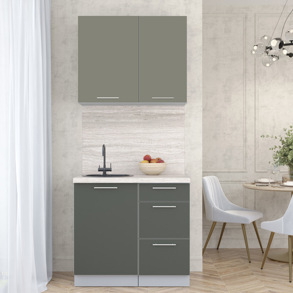 Изображение товара Кухонный гарнитур Интерлиния Мила Пластик 0.9 А (кварцевый/шторм/травертин серый)