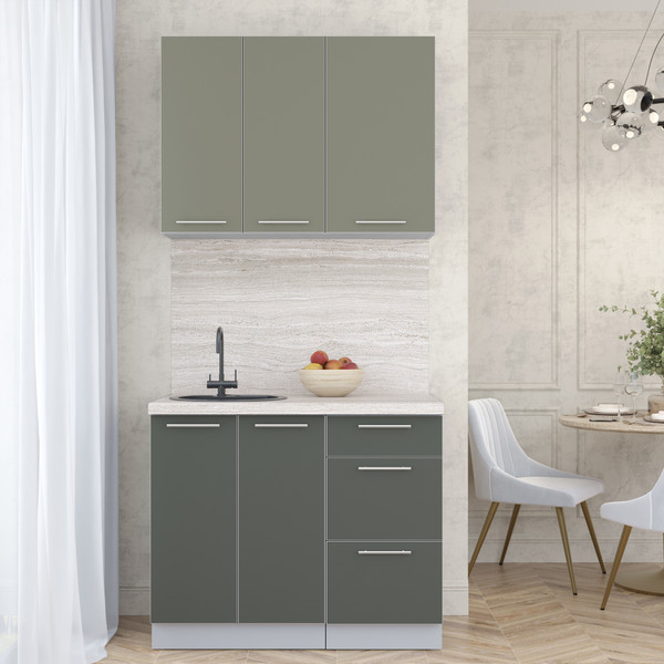 Изображение товара Кухонный гарнитур Интерлиния Мила Пластик 1.0 А (кварцевый/шторм/травертин серый)