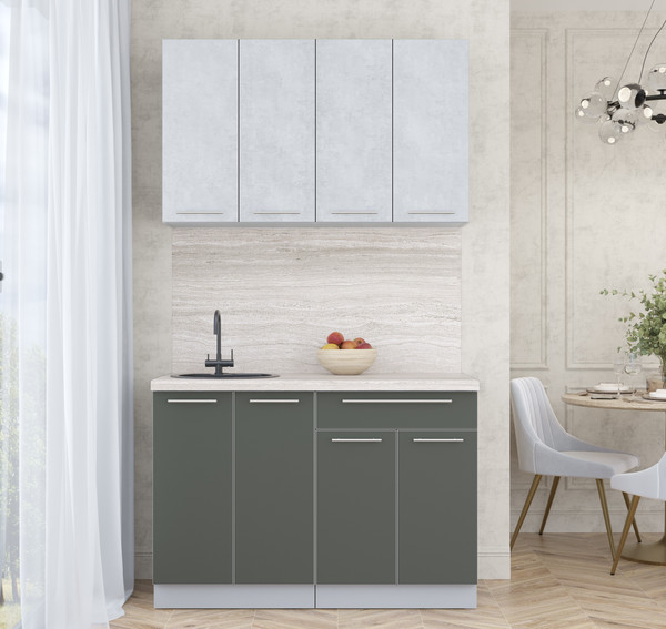 Изображение товара Кухонный гарнитур Интерлиния Мила Пластик 1.2 А (оксид светлый/шторм/травертин серый)