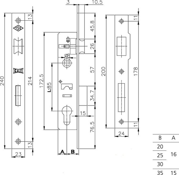 Изображение товара Замок врезной Kale 153 / 15320000135 20mm (никель)