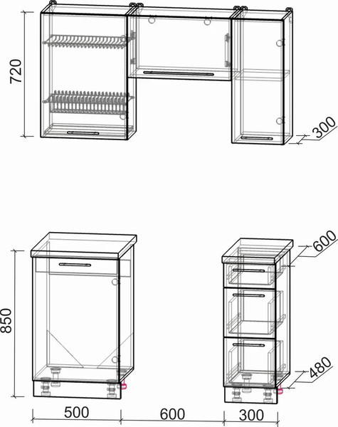 Изображение товара Кухонный гарнитур Интерлиния Мила Пластик 1.4 А (кварцевый/кварцевый/опал светлый)