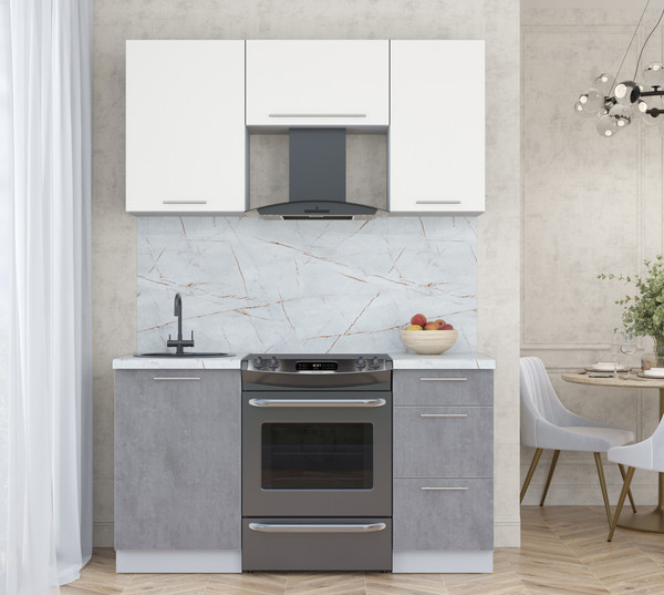 Изображение товара Кухонный гарнитур Интерлиния Мила Пластик 1.5 А (зефирный/оксид темный/серый каспий)