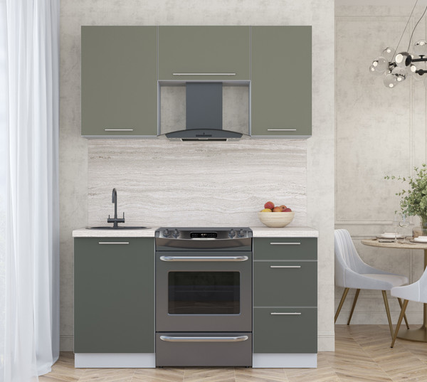 Изображение товара Кухонный гарнитур Интерлиния Мила Пластик 1.5 А (кварцевый/шторм/травертин серый)