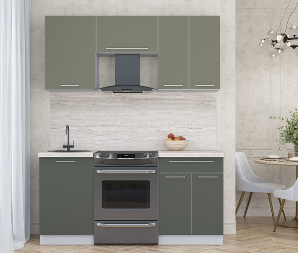 Изображение товара Кухонный гарнитур Интерлиния Мила Пластик 1.7 А (кварцевый/шторм/травертин серый)