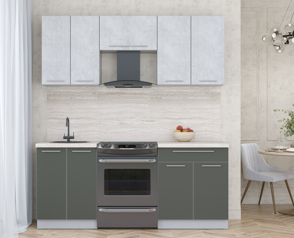 Изображение товара Кухонный гарнитур Интерлиния Мила Пластик 1.9 А (оксид светлый/шторм/травертин серый)