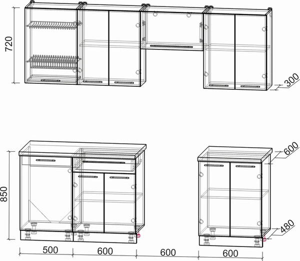 Изображение товара Кухонный гарнитур Интерлиния Мила Пластик 2.3 А (оксид светлый/шторм/травертин серый)