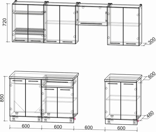 Изображение товара Кухонный гарнитур Интерлиния Мила Пластик 2.4 А (арктический/арктический/белый гранит)