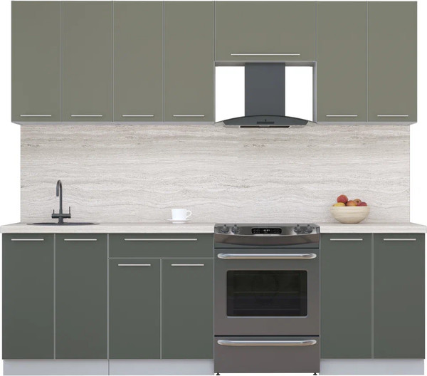 Изображение товара Кухонный гарнитур Интерлиния Мила Пластик 2.4 А (кварцевый/шторм/травертин серый)