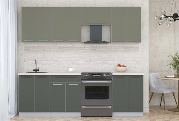 Изображение товара Кухонный гарнитур Интерлиния Мила Пластик 2.4 А (кварцевый/шторм/травертин серый)