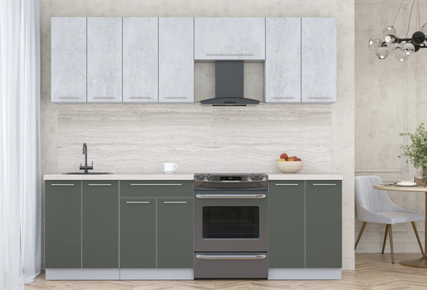 Изображение товара Кухонный гарнитур Интерлиния Мила Пластик 2.4 А (оксид светлый/шторм/травертин серый)