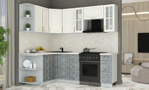 Изображение товара Кухонный гарнитур Интерлиния Мила Шато 1.5x2.2 LV (белый/керамика/опал светлый)